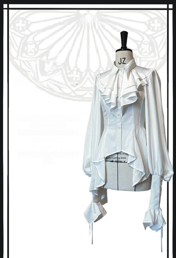 Danger Girl~The Persevering~Ouji Lolita Shirt Gothic Blouse with Mutton Sleeves Off-white XS