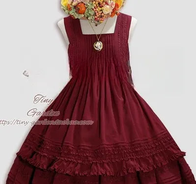 Tiny Garden~Nocturne Reminiscence~Elegant Lolita JSK Dress Multi-Wear Apron Dress Set S Burgundy apron 