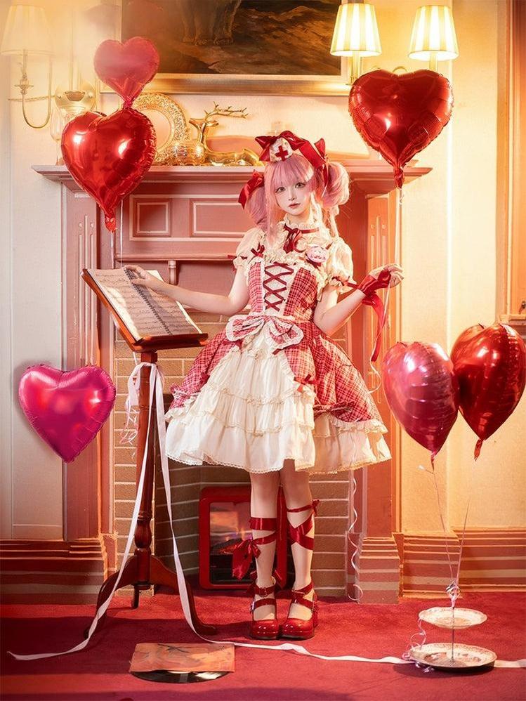 Confession Balloon - Red Plaid Cake Skirt - IP Collab Lolita Plaid JSK Dress 43996:792991