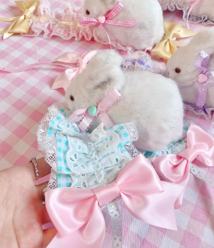 Fluff Mollie~Sweet Lolita Plaid Rabbit Hair Band Multicolor   