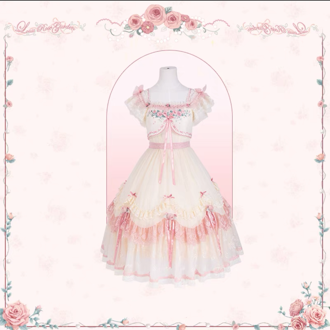 Mademoiselle Pearl~Rose Garden~Elegant Lolita Dress Bridal Floral Dress XS One-shoulder JSK 