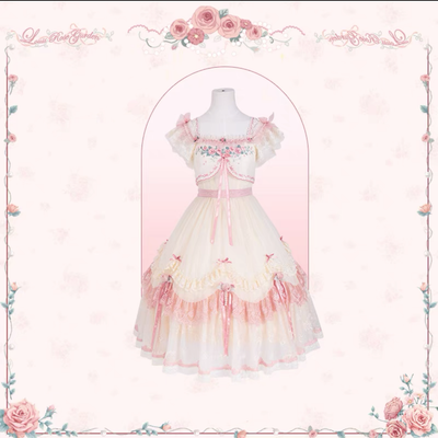 Flower and Pearl Box~Rose Garden~Elegant Lolita Dress Bridal Floral Dress XS One-shoulder JSK 