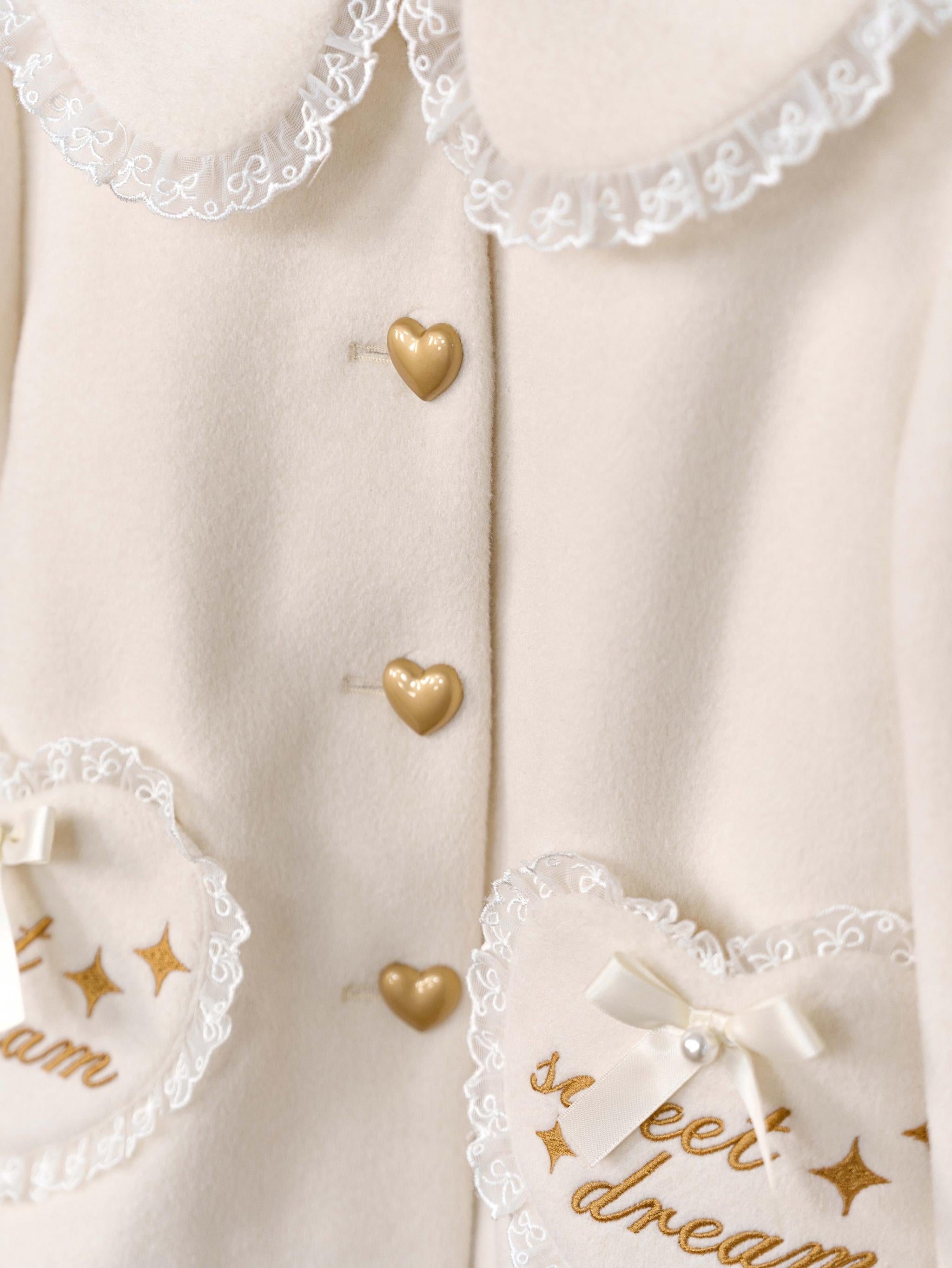 Dream Magic Box - Milk Puff - Winter Fleece-lined Sweet Lolita Coat, Detachable Collar