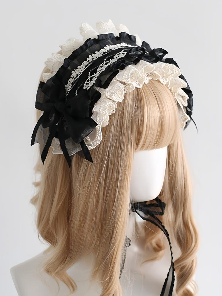 Xiaogui~Maid Lolita Hairband Doll Lolita Cuffs and Top Hat Double-Layer Lace Headdress Only