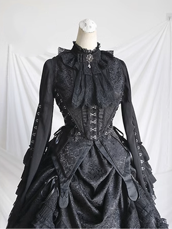(BFM)MILU ORIG~Herbarium~Gothic Lolita Skirt Set Vest Blouse Multicolors S All Black-Vest 