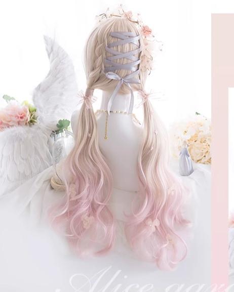 Alicegarden~Cardamom~Sweet Lolita Wigs Long Curly Gradient Pink Wigs   
