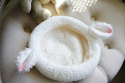 MAID~Kawaii Lolita Berets Sheep Ear Handmade Fleece Headwear Pink white  