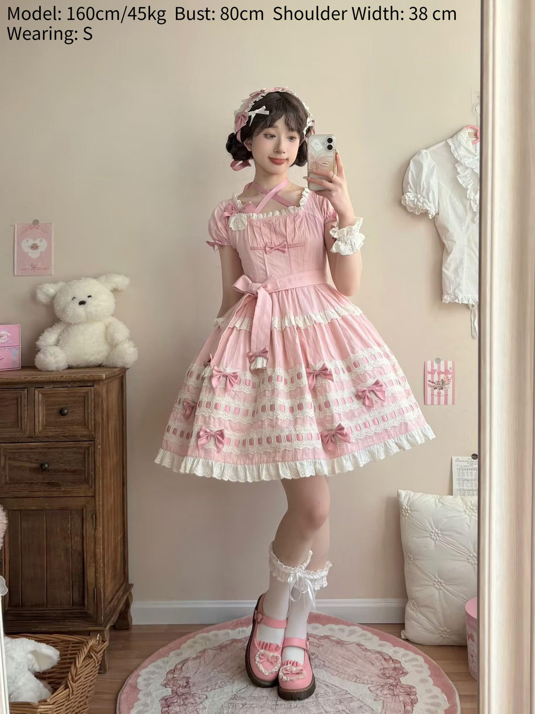Uncle Wall Original~Cream Piping Artist~Cotton Sweet Lolita OP Halter-neck Dress With Accessory