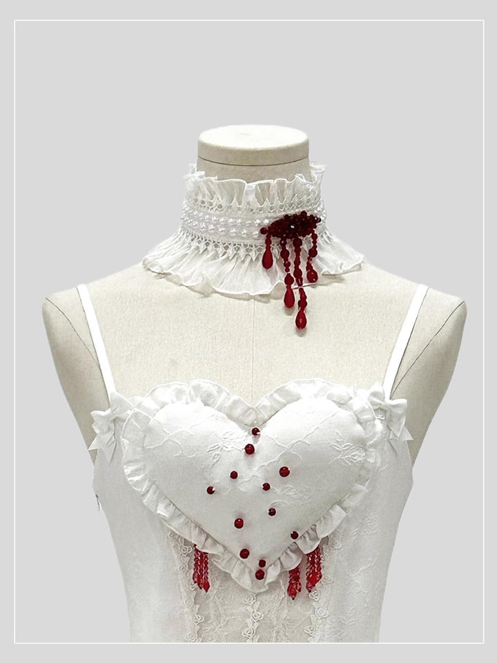 (BFM)Dark Star~Moonlight Sigh~Gothic Lolita Heart BNT Brooch Hat Lolita Accessories Collaboration - Cluster Blood Bead Handmade Necklace Free size 