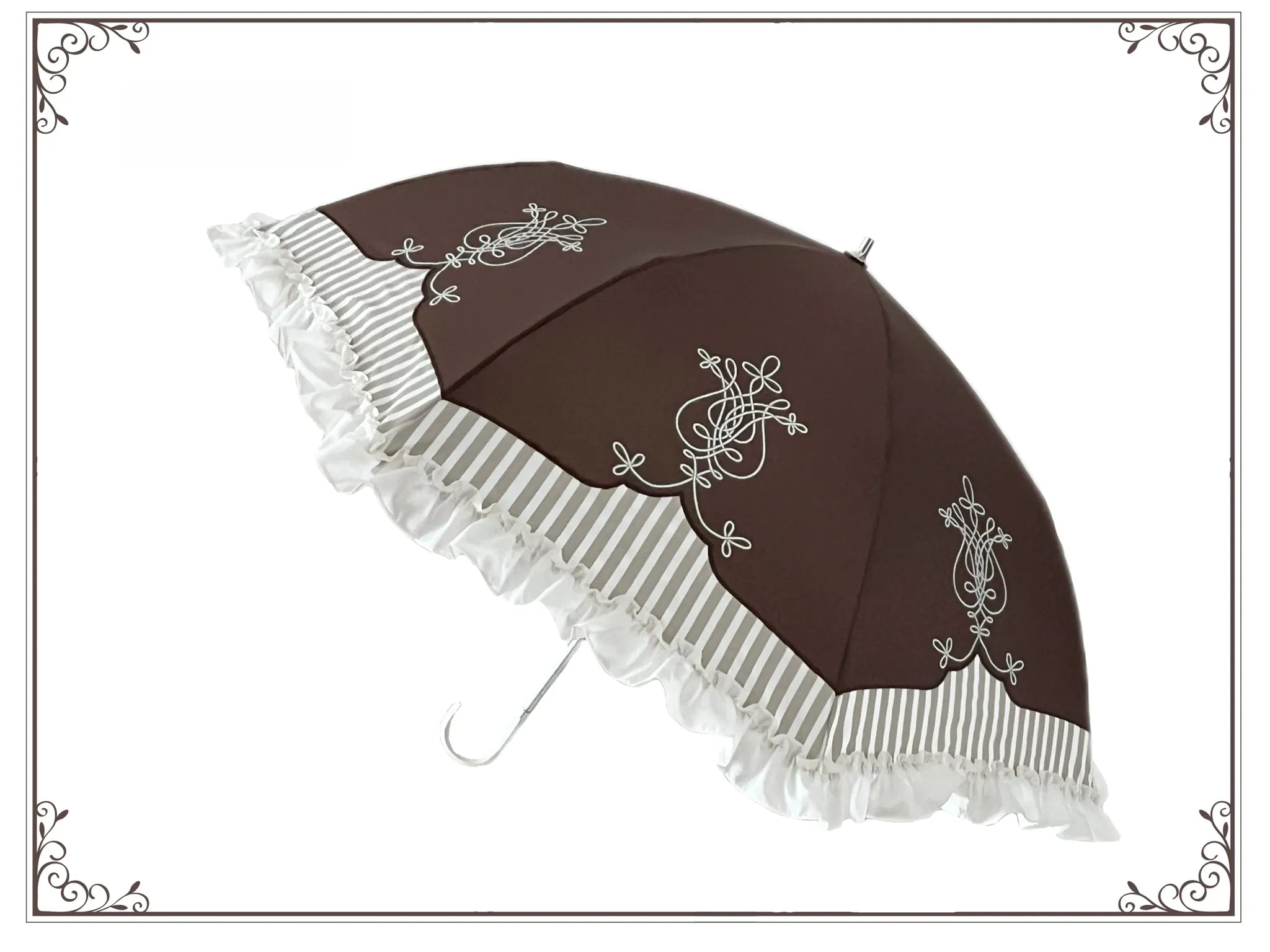 Lyre Academy - Classic Lolita 2-Fold Parasol, Lyre Print & Embroidered Trim (Brown) 45679:858481
