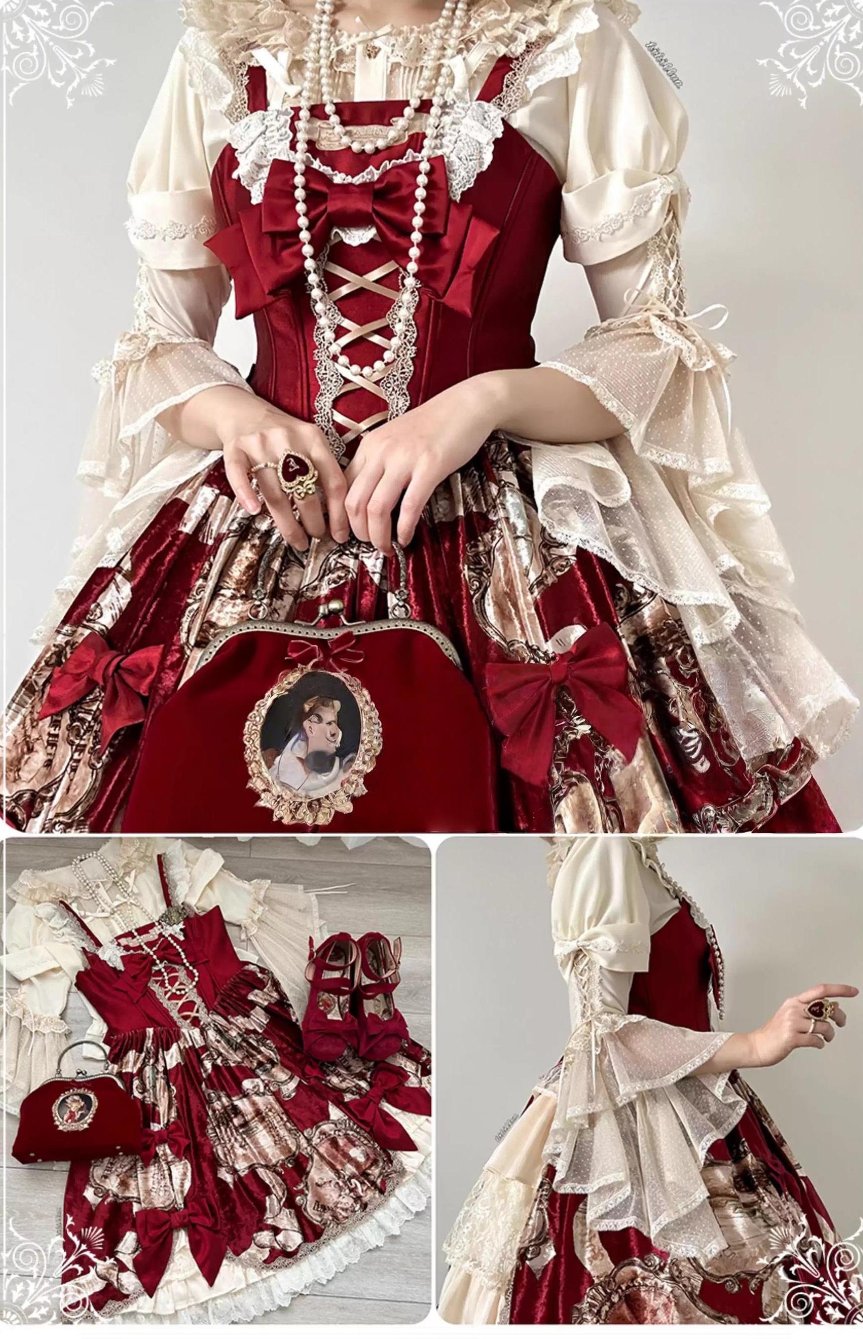 Butterfly Shadow - Elegant Lolita Hime Sleeve Blouse, Rose & Butterfly Button