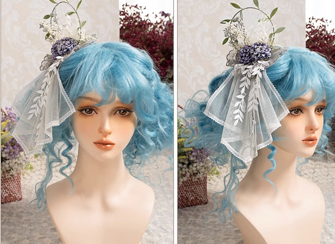 Neo Ludwig~Elegant Lolita Flower Headdress Multicolors free size sliver-blue 