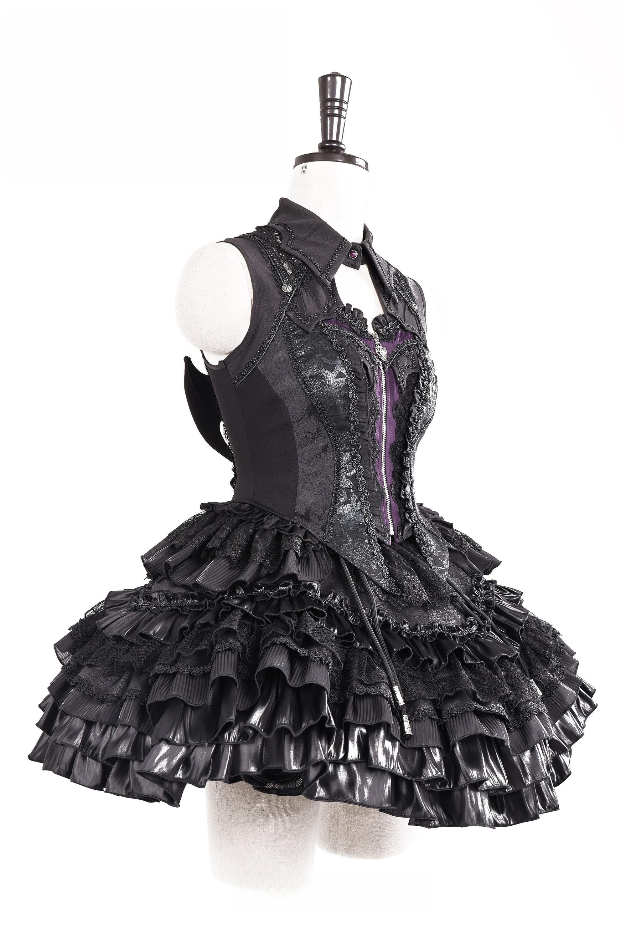 Holic - Gothic Lolita High-low Hem Vest, Tiered Hem Skirt 44877:824776