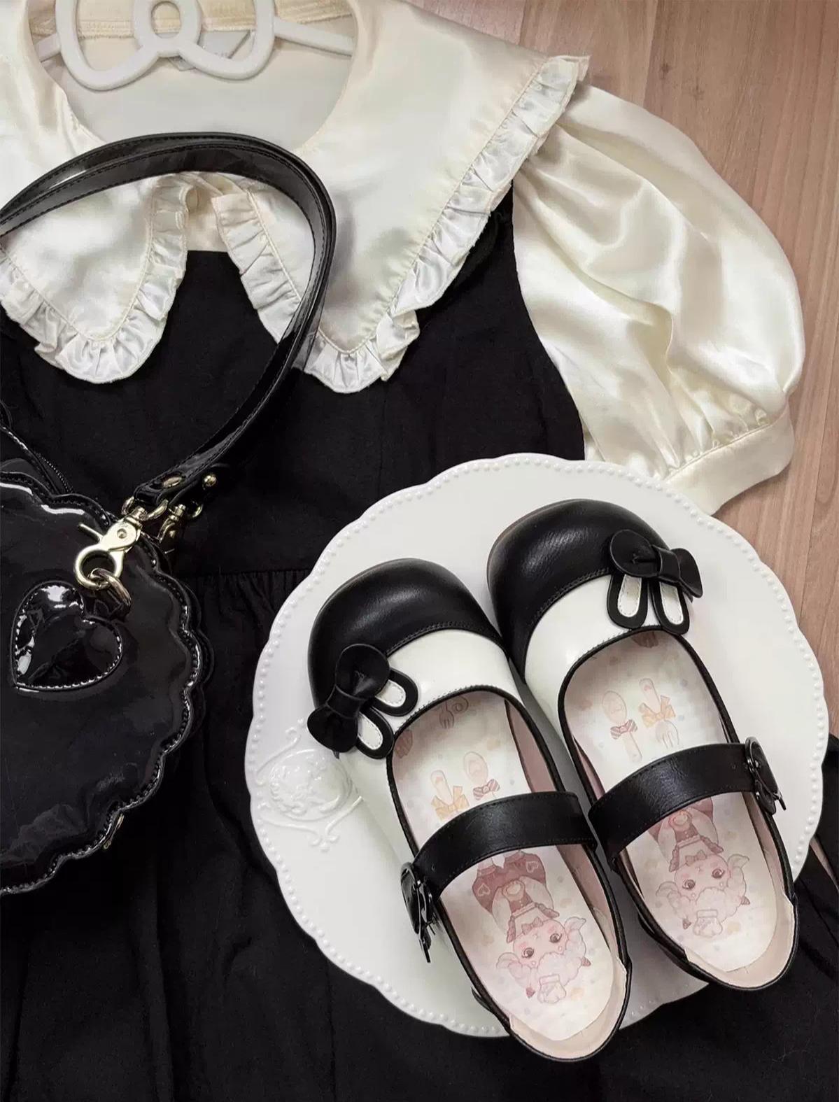 Bunny Milk Candy - Kawaii Lolita Flat Shoes, 3D Bunny Ear Bow