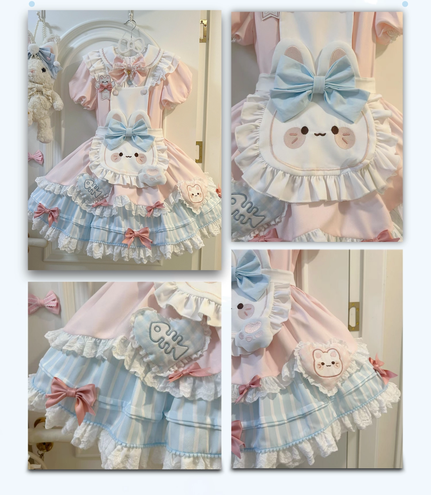 Jiuli Lolita - Nine Meow Bunny - Sweet Lolita Bunny Apron OP Dress, Back Zipper 44098:795748