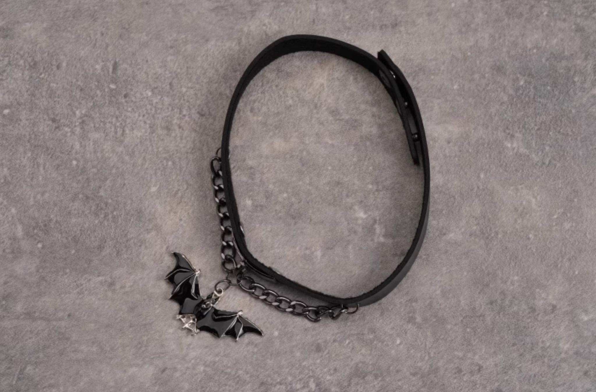 Strange Sugar - Gothic Lolita Choker Bat Pendant Faux Leather Necklace