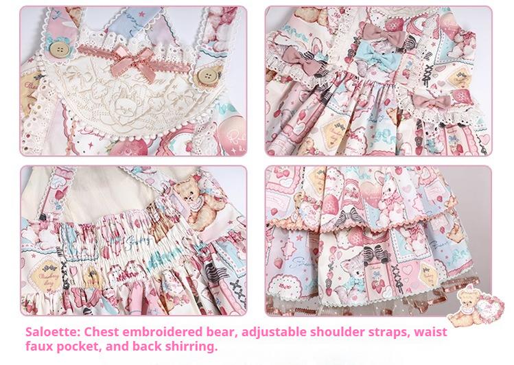 LittlePlum~Showa Strawberry Diary~Sweet Lolita Dress Outfit Printed Showa Era JSK Set