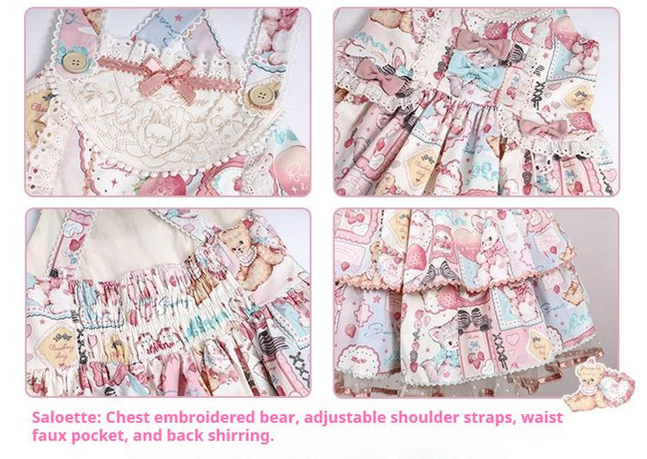 LittlePlum~Showa Strawberry Diary~Sweet Lolita Dress Outfit Printed Showa Era JSK Set