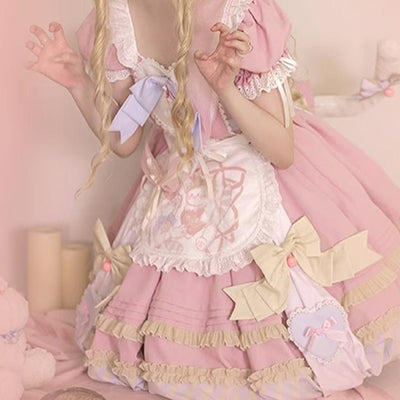 OCELOT~Sweet Lolita Pink Cat Tail OP Dress Set   