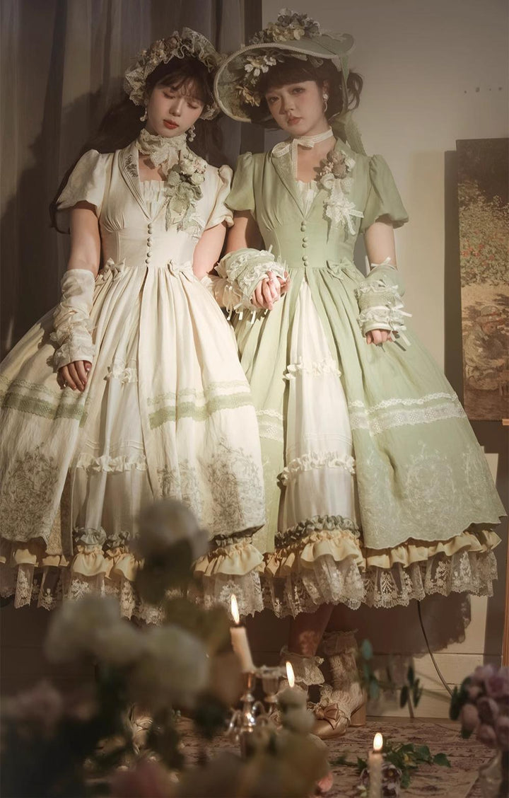 ZJstory~14-line Poem Set~Classic Lolita Separate Dress Set Tiered Ruffles Skirt