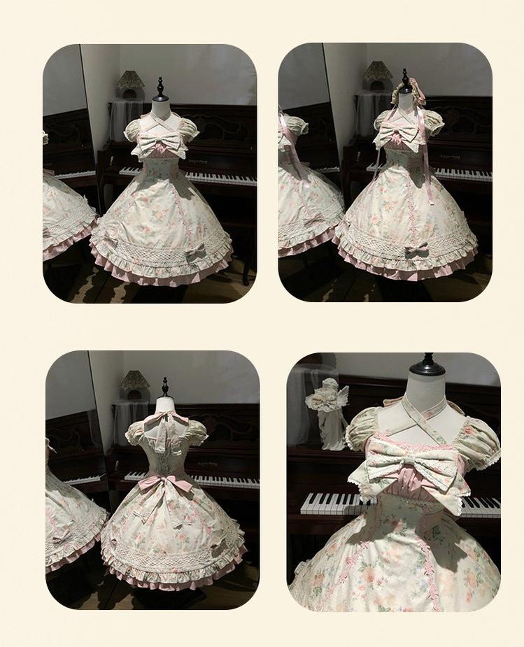 Meet Spring - Floral Printed Old School Lolita OP Dress 44915:827737