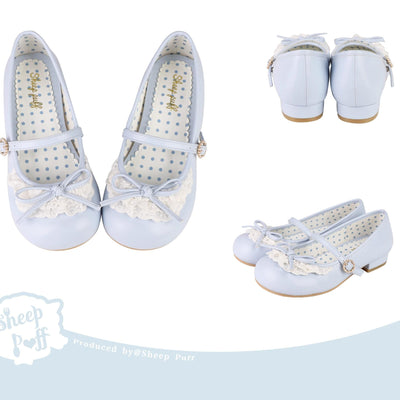 Sheep Puff~Little Leila~Daily Lolita Lace Round Toe Flat Shoes Multicolors 36 blue 