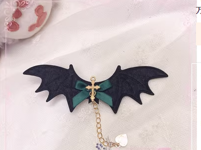 Pearl Rabbit Handmade - Halloween Gothic Lolita Bat Wings Shaped Side Clips dark green