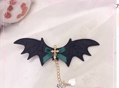 Pearl Rabbit Handmade~Halloween Gothic Lolita Bat Wings Shaped Side Clips dark green  