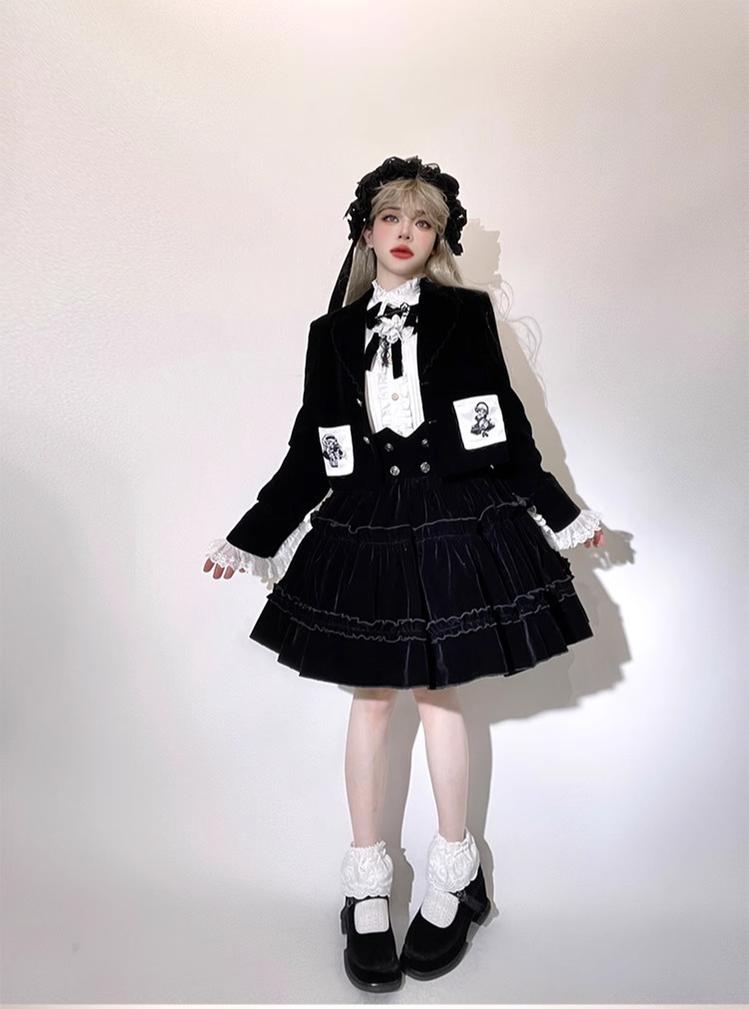 CastleToo~Erosion Heart F-Type~Ouji Lolita Suit Black Velvet Shorts and Skirt 40628:669842