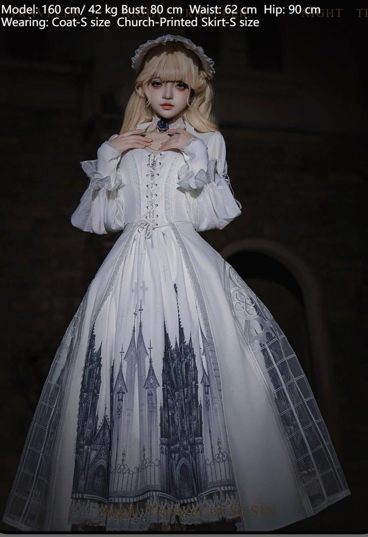 Susin Lolita~Night Traveler~Gothic Lolita Skirt Outfit Long Coat Shirt and Bustier Set