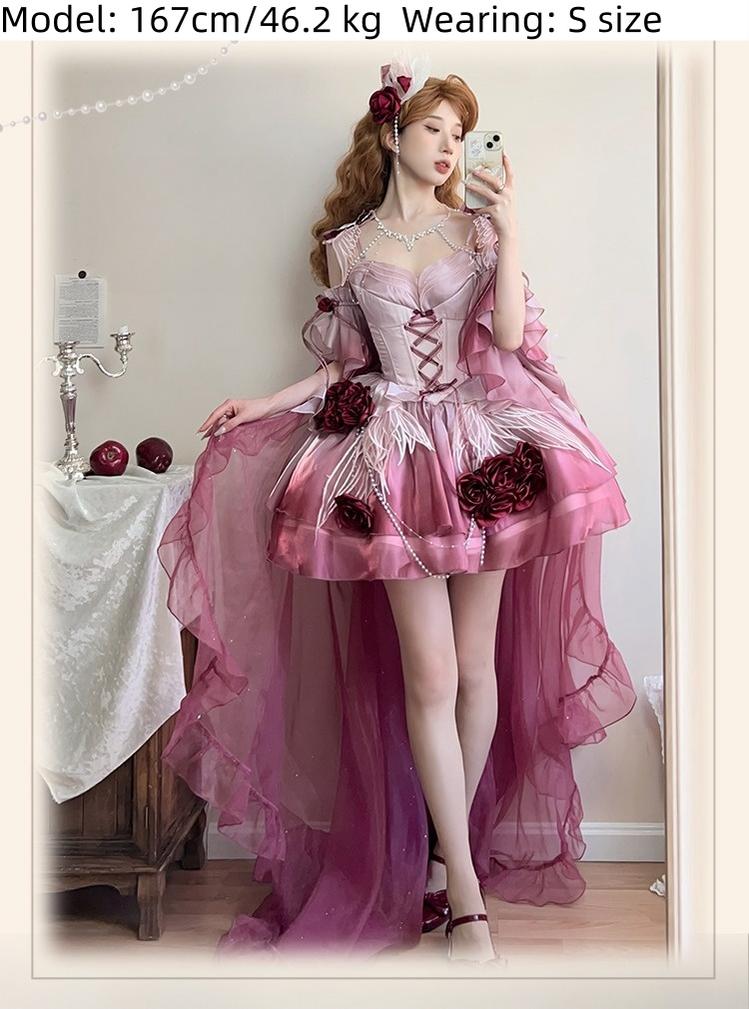 Meowing and fruity~Swan Fantasy~Fairy Lolita Short JSK Ballet-Style Jumper Dress