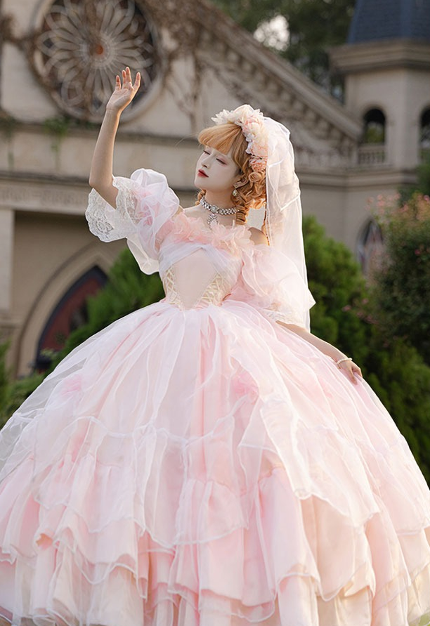 Daydream Whisper~Misty Rose Sea~Plus Size Wedding Lolita JSK with Puffy Tiered Skirt