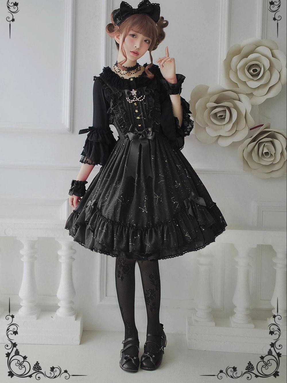 Sakuya Lolita~Whisper Of Stars~Constellation Foil Printing Elegant Lolita High Waist JSK Dress   