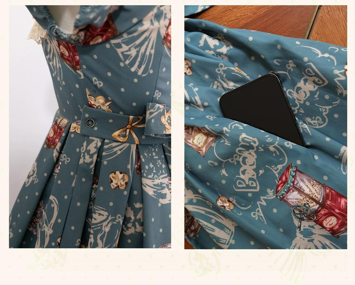 Popcorn Bear - Sweet Lolita OP Dress Set, Bear Tea Party Print 45994:871434