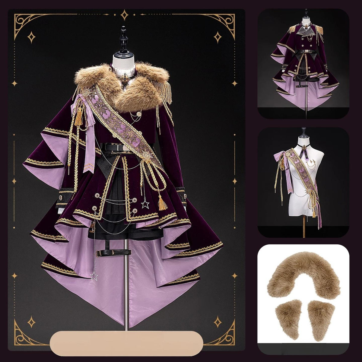 Canticle of Rites - Military Ouji Lolita Jacket & Shorts Set, Detachable Train Purple Full Set S Pre-order