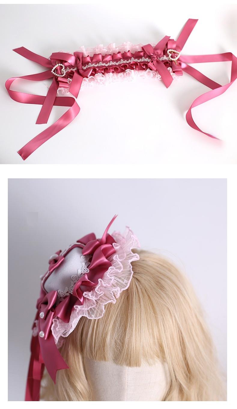 Xiaogui~Velvet Cake~Sweet Lolita Head Accessory Set with Ribbon Bow Details