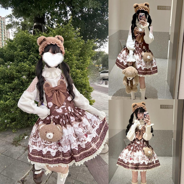 To Alice~Dear Dolls~Sweet Lolita Salopette Bear Print Dress