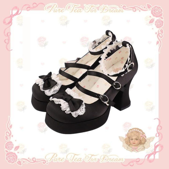 Pure Tea For Dream~Maiden Fairy Tale~Sweet Lolita Lace Shoes Thick Heel Platform Shoes (Black / 35 36 37 38 39 40) 42089:729369