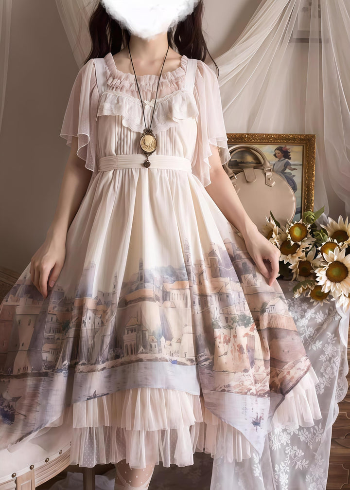 Forest Song - Adriatic - Classic Lolita JSK Chiffon Dress, Gulf City Print