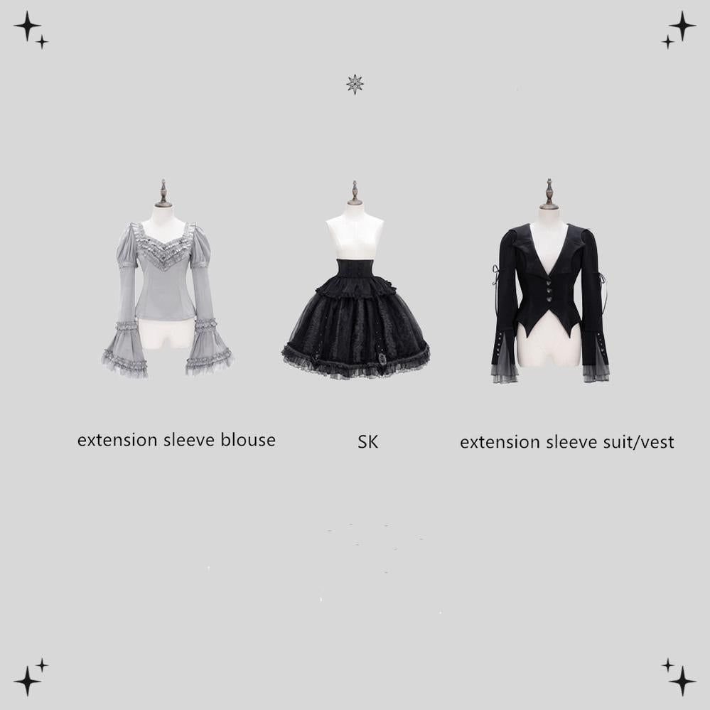 (BFM)Elven Rabbit~Gothic Lolita Dress Black Cat Witch OP and SK Suit S split set (blouse+SK+suit/vest) 