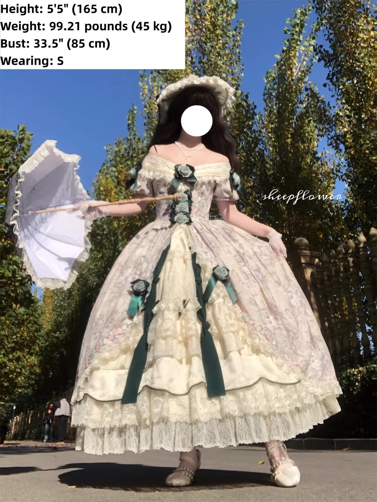 Dolota Flower Wall - Classic Lolita Floral OP Dress, Open Shoulder 44485:811283