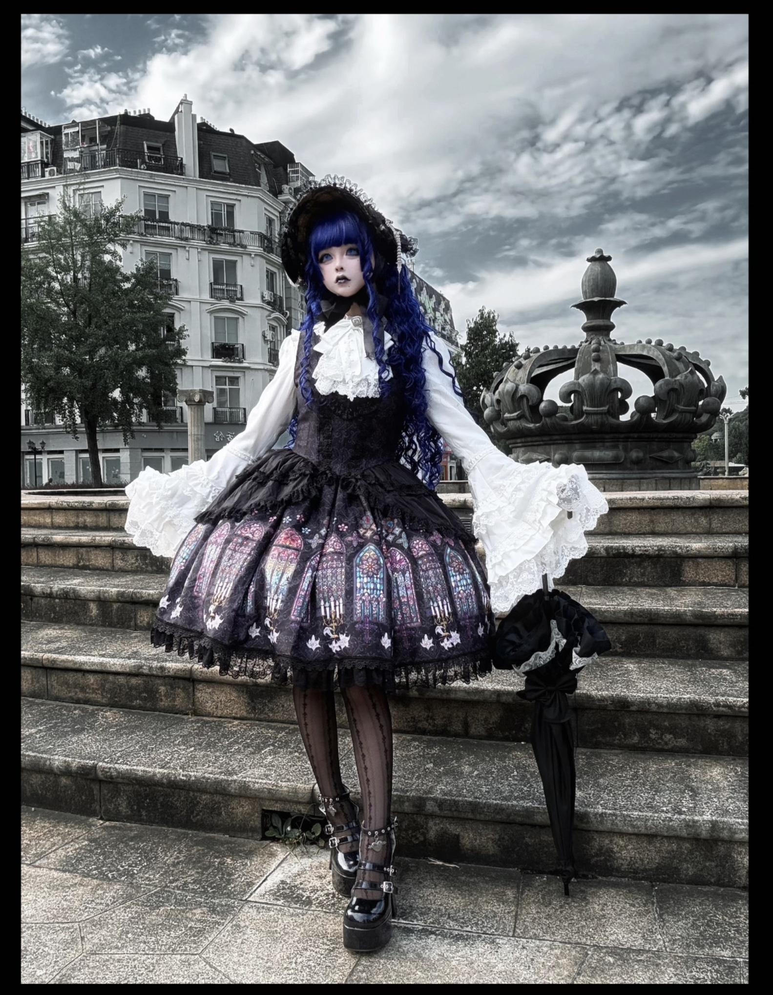 Gothic Lolita JSK Dress & Blouse Set, Stained Glass Print 45793:862639
