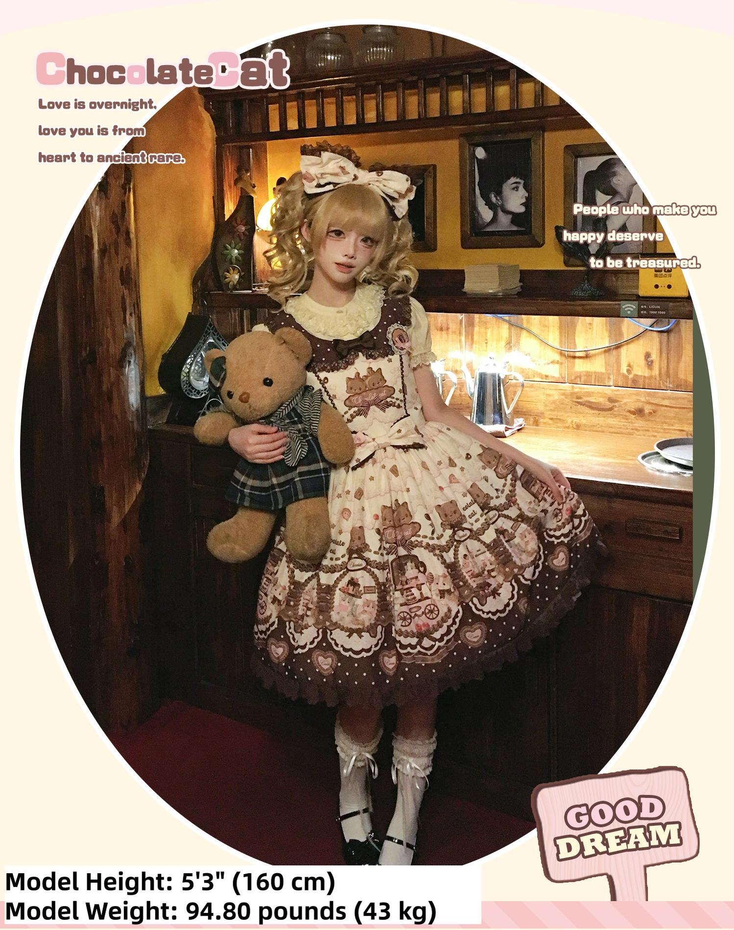 Chocolate Cat - Kawaii Lolita JSK, Cat & Chocolate Print