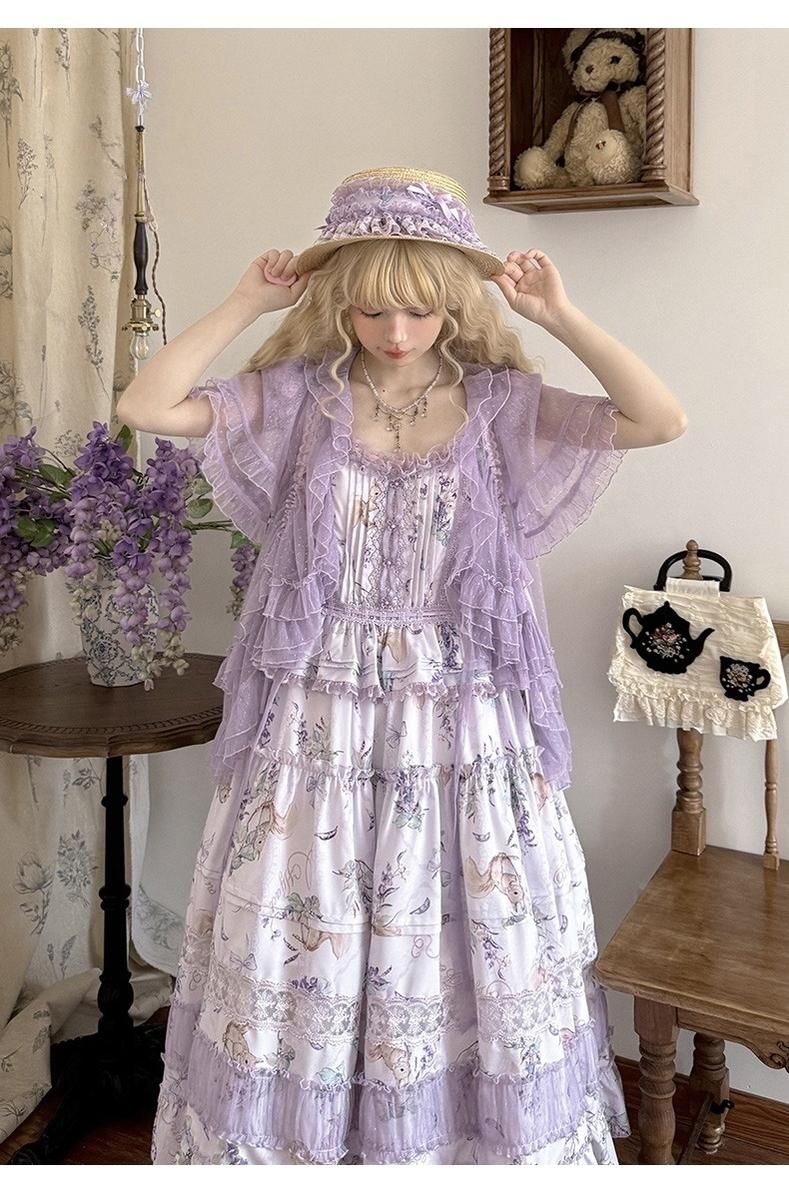 Urtto~Pea Squirrel~Country Lolita Purple JSK Dress with Tulle Cardigan