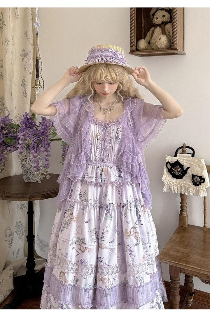 Urtto~Pea Squirrel~Country Lolita Purple JSK Dress with Tulle Cardigan