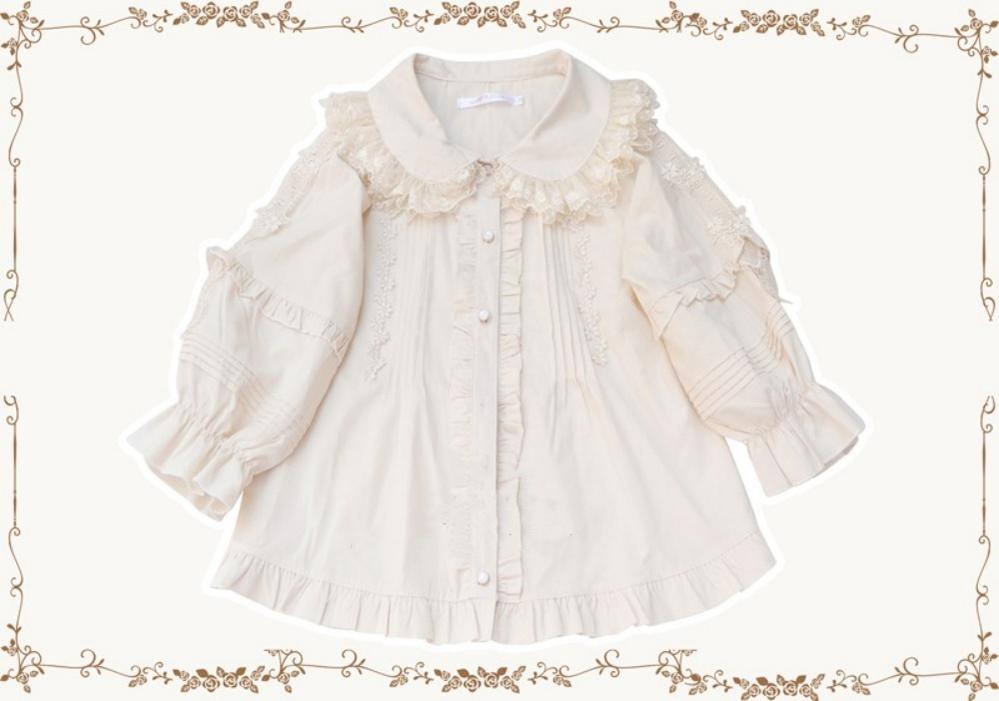 Tiny Garden~Robin~Kawaii Lolita Cotton Blouse S ivory half sleeve 