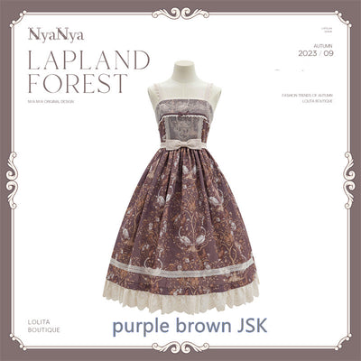 (Buyforme)NyaNya~ Lapland Forest~ Lolita Elegant Vintage Floral JSK OP Dress Pre-order (4-5 months before shipping ) Free size JSK- purple brown (with pockets on 2 sides)