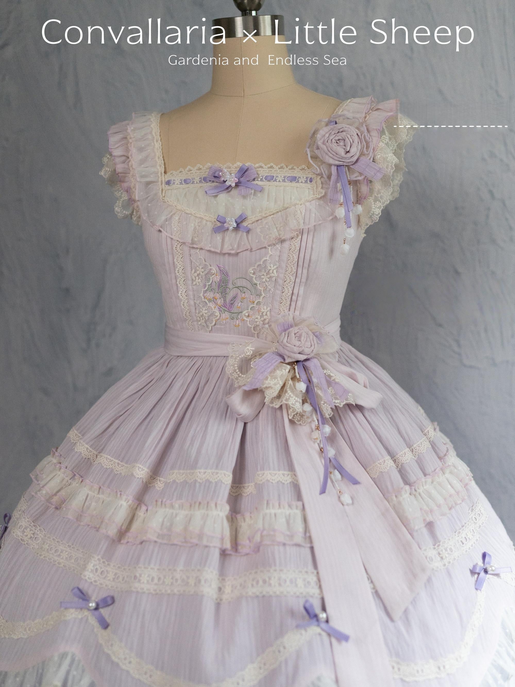 Lily of the Valley Lamb - Classic Lolita Tiered Hem JSK Dress with Embroidery 45277:852164