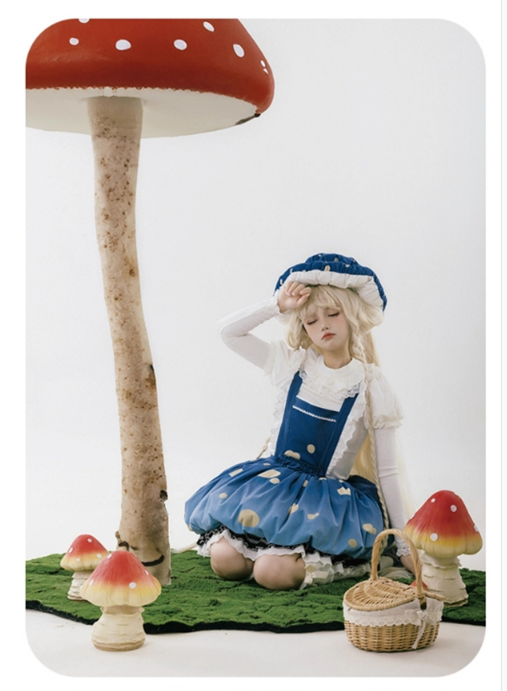 (BFM)With Puji~Blue Umbrella~Lolita Dress Suspenders Mushroom Set   