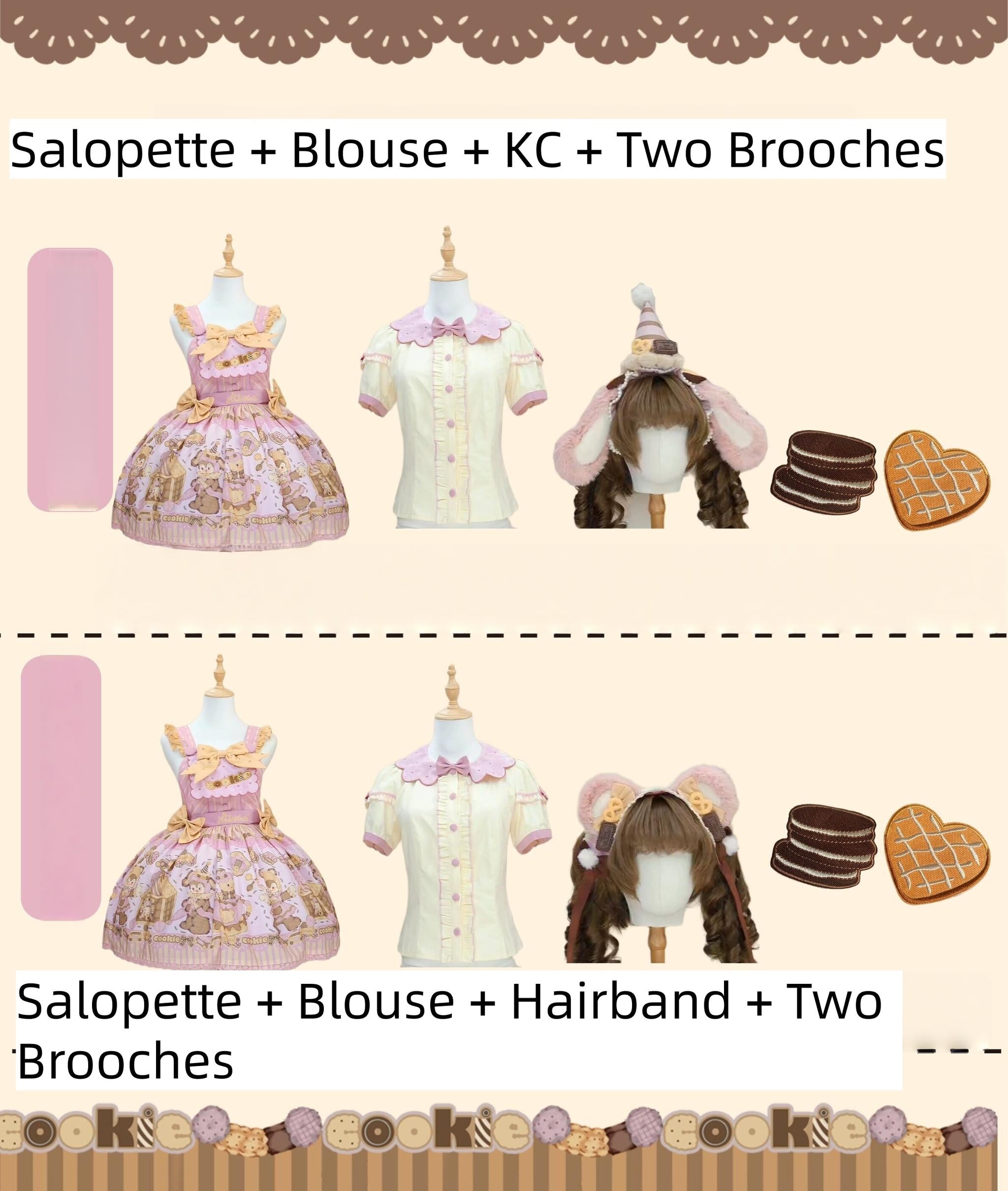 Bear Biscuit SP - Kawaii Lolita Bear Printed Dress Set with Bows